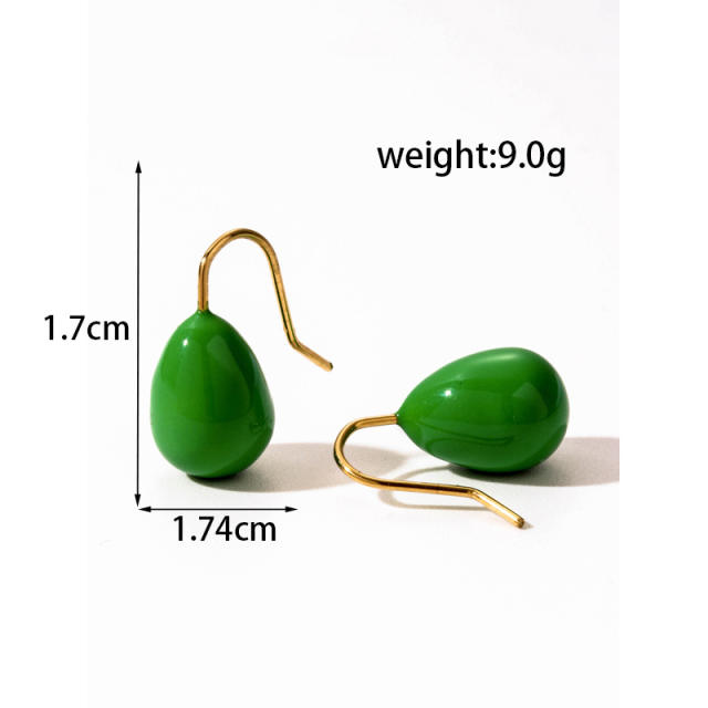 Fresh green white color enamel drop stainless steel earrings collection