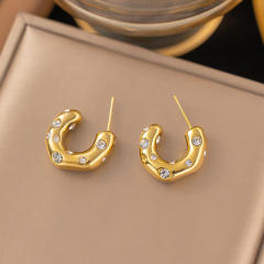 Popular pearl rhinestone setting geometric open hoop stainless steel earrings