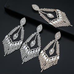 Luxury pave setting rhinestone tassel dangle diamond earrings wedding party earrings