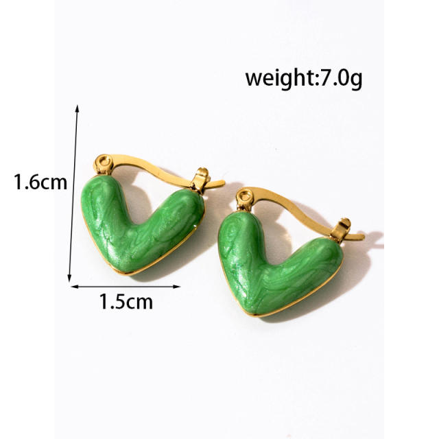 Fresh green white color enamel drop stainless steel earrings collection