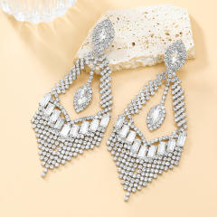 Luxury pave setting rhinestone tassel dangle diamond earrings wedding party earrings