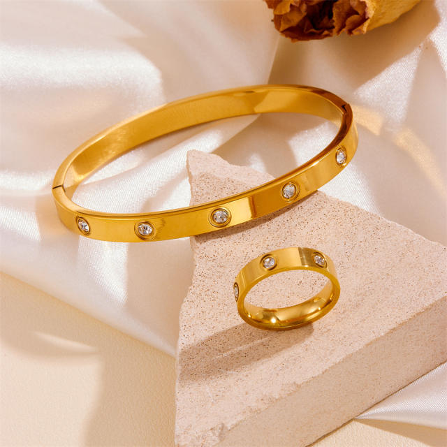 Classic rhinestone stainless steel band bangle finger rings