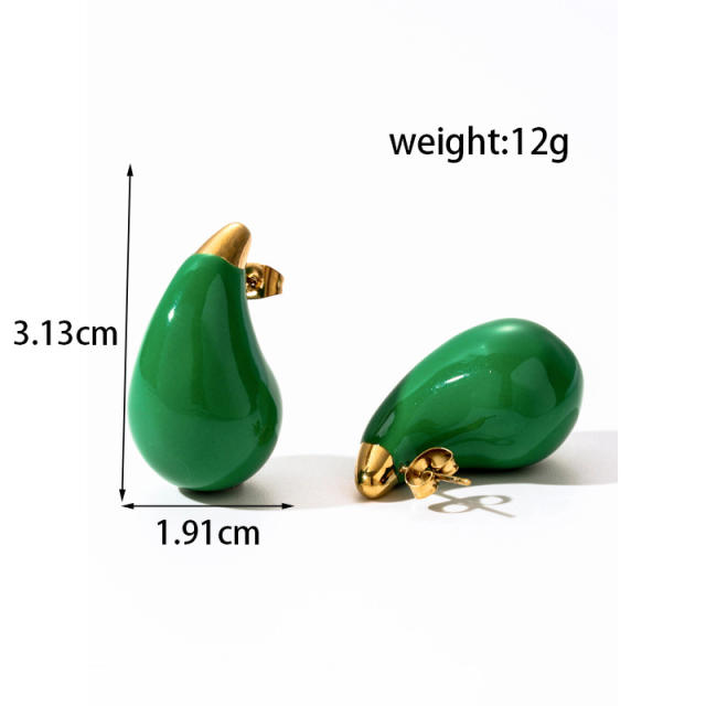 Fresh green white color enamel drop stainless steel earrings collection