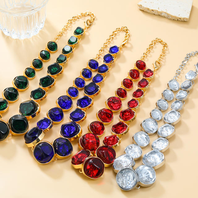 Luxury colorful resin stone party chunky women necklace