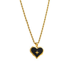 Vintage black enamel star moon sun pendant stainless steel necklace