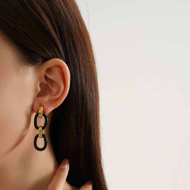 Black acrylic chain stainless steel chain dangle earrings for women