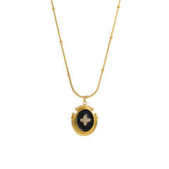 Vintage black enamel star moon sun pendant stainless steel necklace