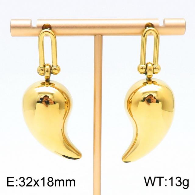 Classic hollow out drop shape chunky stainless steel earrings