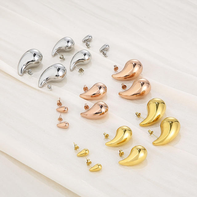 Classic hollow out drop shape chunky stainless steel earrings