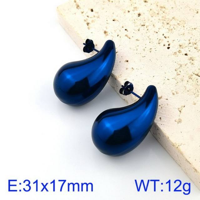 Classic hollow out drop shape chunky stainless steel earrings