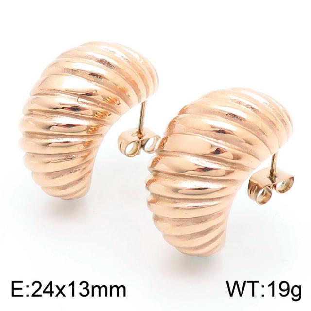 Classic hollow out drop shape chunky stainless steel earrings