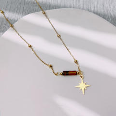 Dainty natural stone bar necklace with stainless steel flash sun snake stainless steel neckace