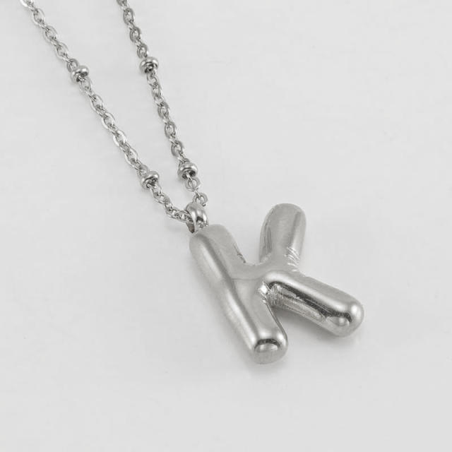 18KG chunky initial letter pendant stainless steel necklace