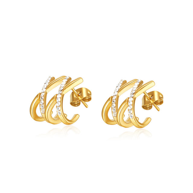 Chic cross design diamond stainless steel earrings