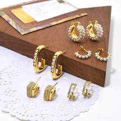 Korean fashion imitation pearl bead gold plated copper hoop earrings