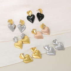 Concise classic heart two tone stainless steel earrings
