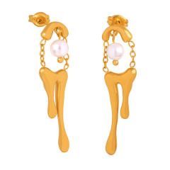 18KG lava pattern pearl bead stainless steel dangle earrings