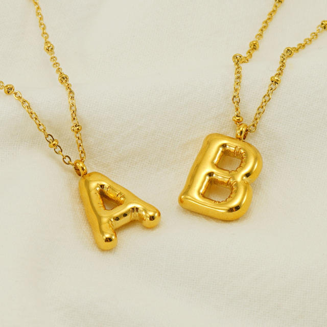 18KG chunky initial letter pendant stainless steel necklace