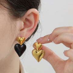 Concise classic heart two tone stainless steel earrings