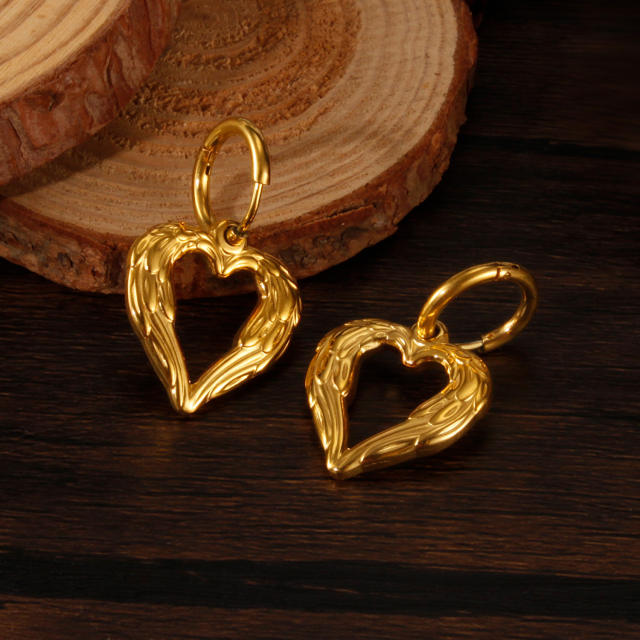 Creative angel wing hollow out heart stainless steel earrings