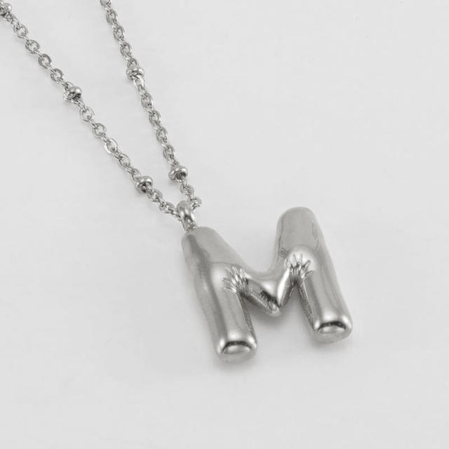 18KG chunky initial letter pendant stainless steel necklace