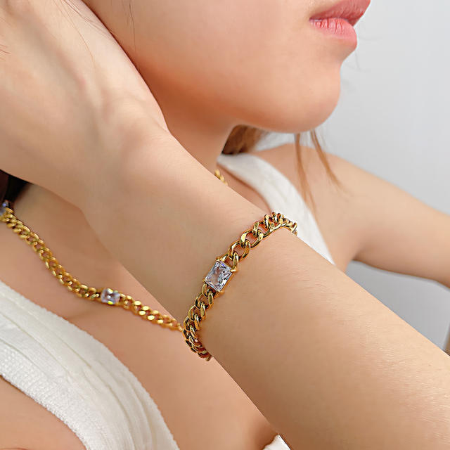 Hot sale cubic zircon diamond stainless steel chain necklace bracelet
