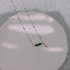 Dainty natural stone bar necklace with stainless steel flash sun snake stainless steel neckace