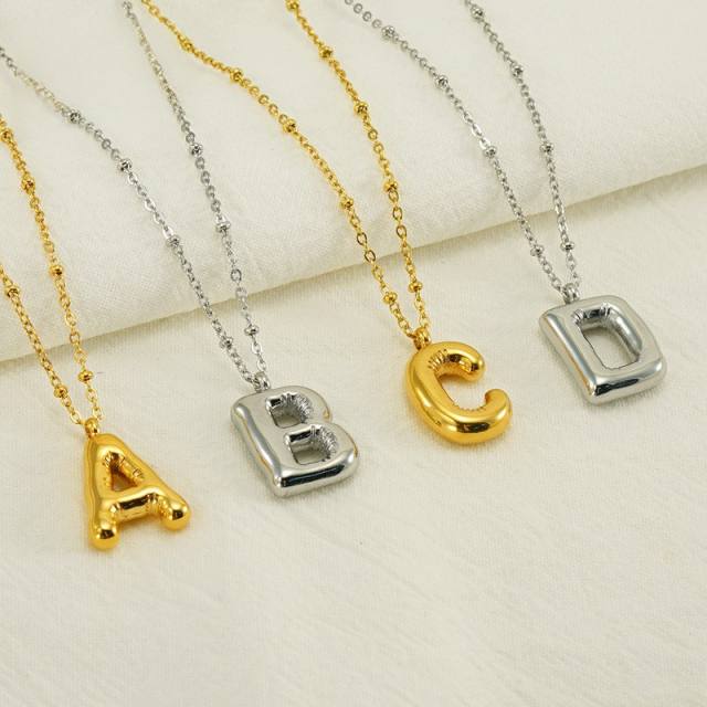 18KG chunky initial letter pendant stainless steel necklace