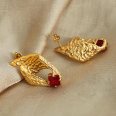 18KG beach trend conch shape red cubic zircon stainless steel earrings