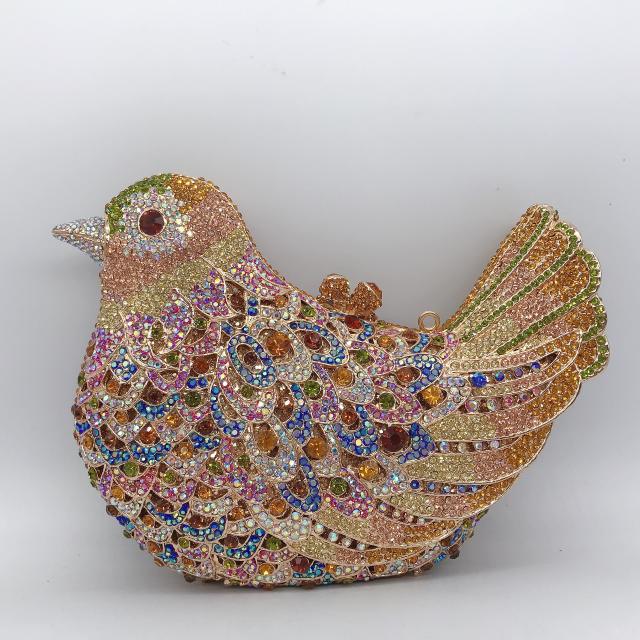 Luxury pave setting colorful rhinestone bird design evening bag cluth bag