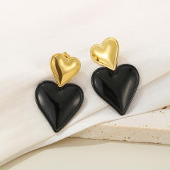 Concise classic heart two tone stainless steel earrings