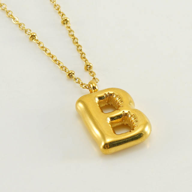 18KG chunky initial letter pendant stainless steel necklace