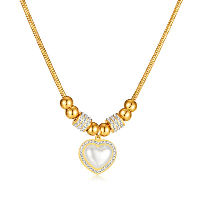 Delicate acrylic heart diamond bead stainless steel necklace