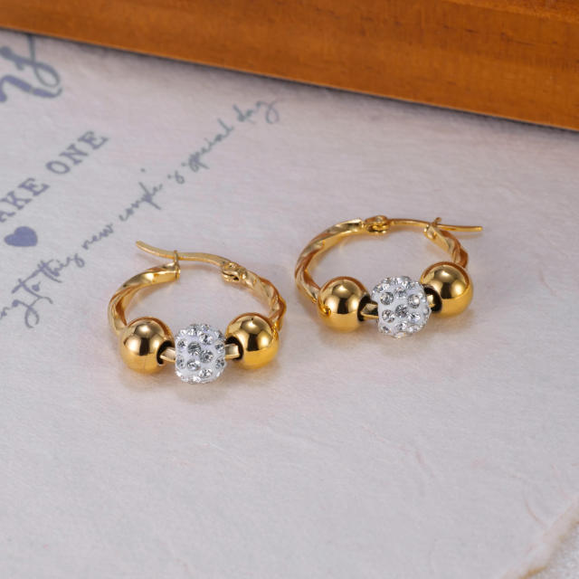 Delicate diamond ball bead stainless steel hoop earrings