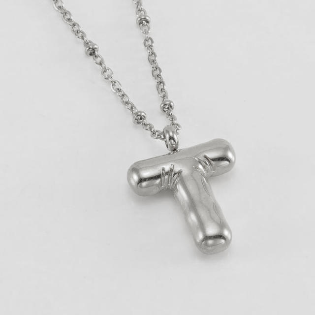 18KG chunky initial letter pendant stainless steel necklace