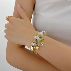 Classi diamond moon star charm stainless steel bangle charm bracelet