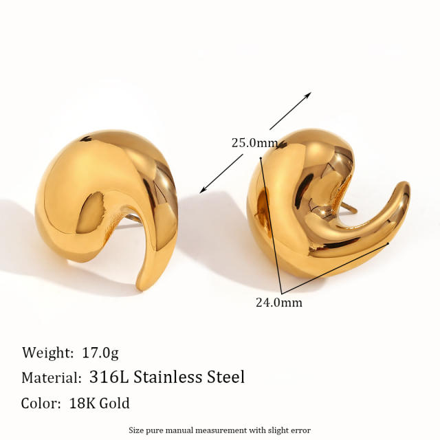 Vintage 18K gold plated chunky stainless steel earrings collection