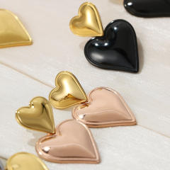 Concise classic heart two tone stainless steel earrings