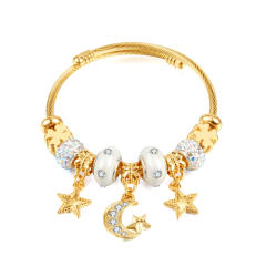 Classi diamond moon star charm stainless steel bangle charm bracelet