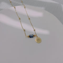Dainty natural stone bar necklace with stainless steel flash sun snake stainless steel neckace