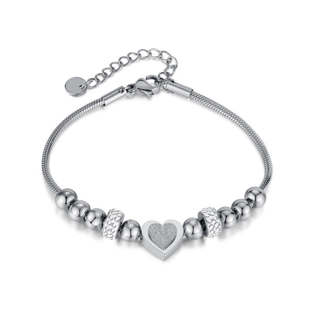 Concise stainless steel bead frosted heart diamond stainless steel bracelet