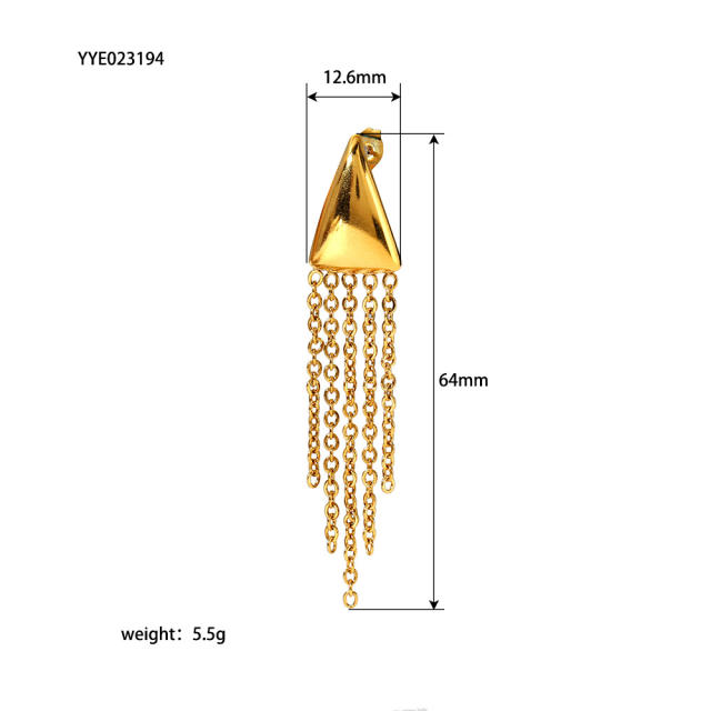 18KG triangle chain tassel stainless steel earrings