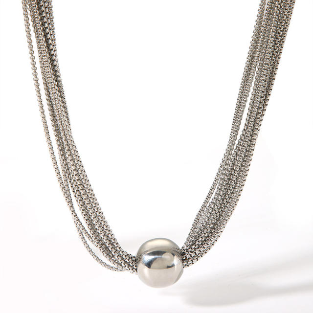 Punk trend stainless steel chain ball bead pendant necklace