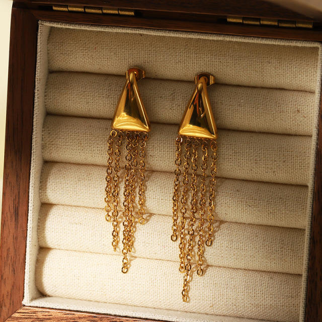 18KG triangle chain tassel stainless steel earrings