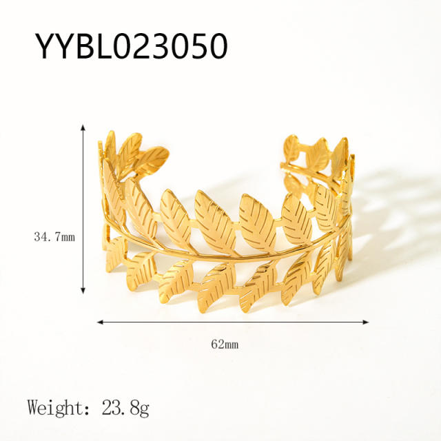 18KG leaf design bold stainless steel cuff bangles