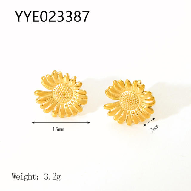 18KG daisy flower stainless steel studs earrings