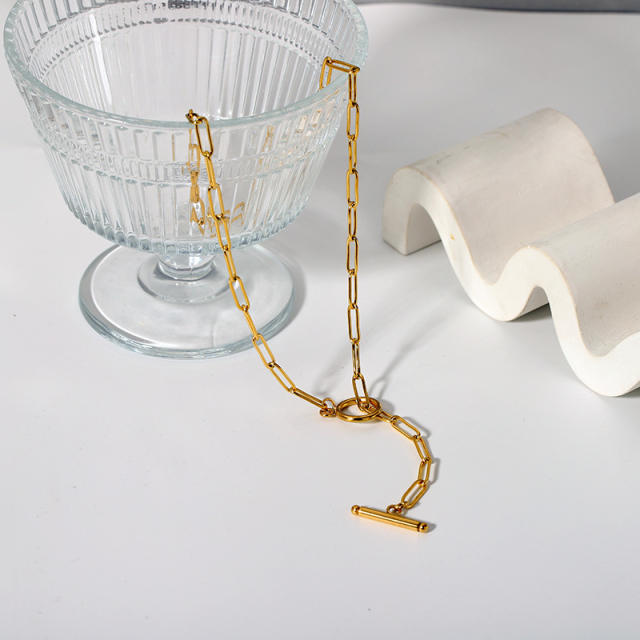 Chic paperclip chain toggle stainless steel necklace