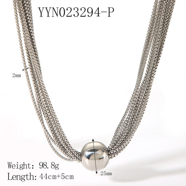 Punk trend stainless steel chain ball bead pendant necklace