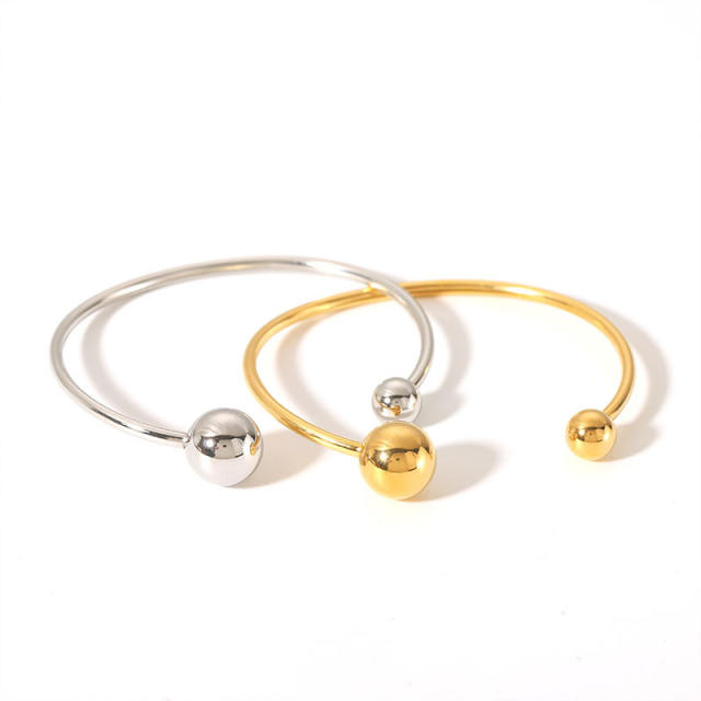 Chic smooth ball bead stainless steel cuff bangles