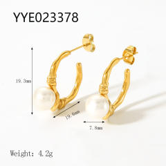 18KG pearl bead knotted small hoop stainless steel earrings